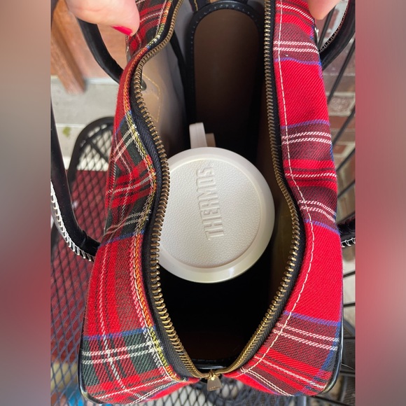 Vintage Red Plaid THERMOS Travel Picnic Set Canvas Bag King Seeley 1973 70's - Picture 12 of 16